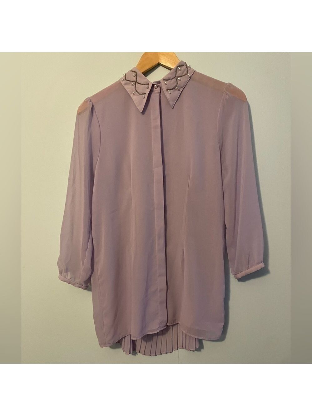 Dylan & Rose Button Up Blouse Pleated Detailed Collar Size Small